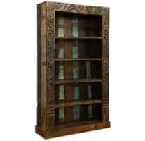 recycled bookshelf with carving