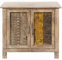 Carved recycled wood cabinet