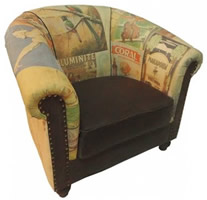 printed fabric sofa with leather seats