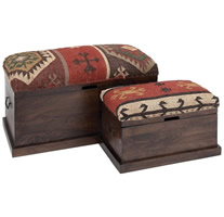 wooden box with printed fabric seats