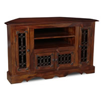 wooden jali corner cabinet